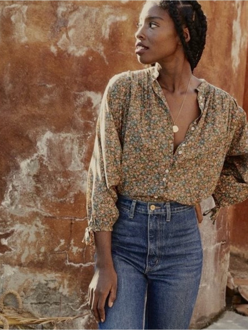 Doen O’Keefe Floral Button-Down Blouse Yellow Laurel Canyon Rose XS